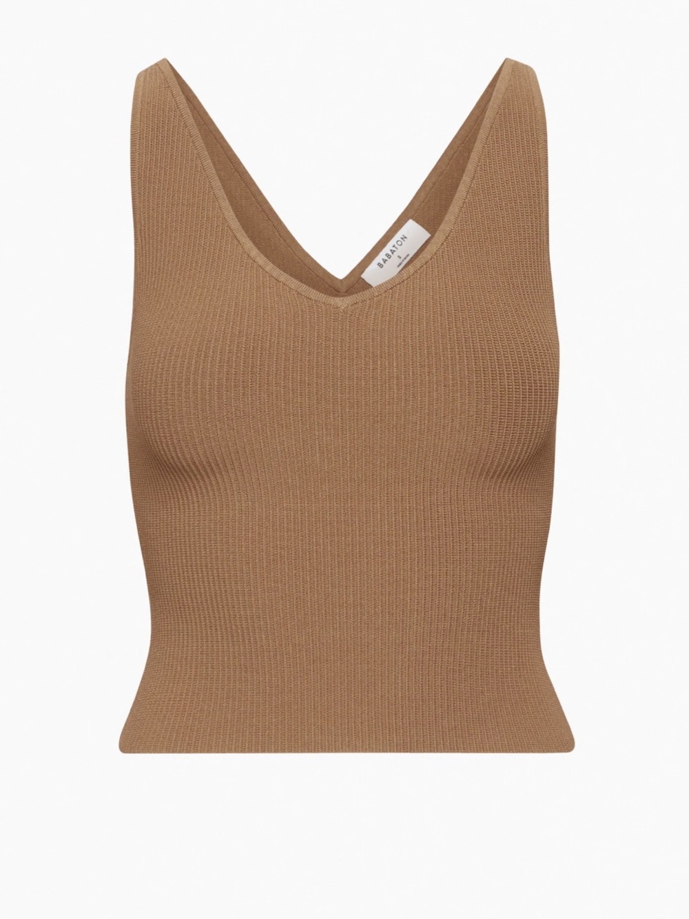 Aritzia Ribbed V-Neck Tank in Camel Brown